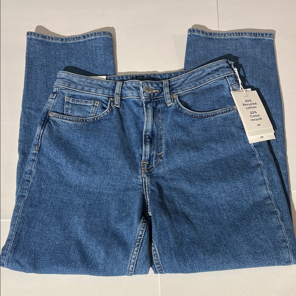 H&M Slim Straight Denim Jeans sz 6 High Waist Ankle NEW! Medium Wash &Denim